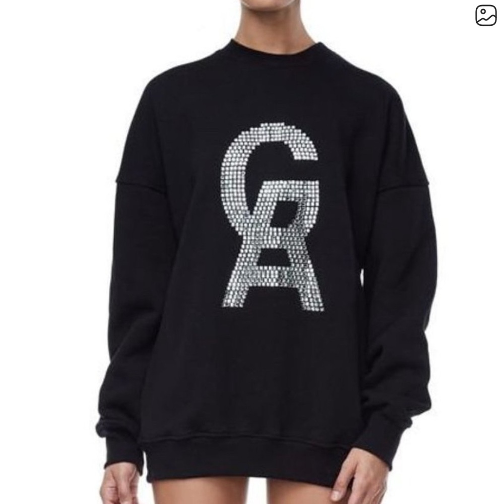Good  American Icon Black Bejeweled Crewneck Sweater Sz 3 - Picture 7 of 7